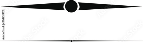 Black decorative divider element with circle and pointed shapes isolated on transparent background for design projects