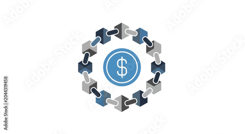 Dollar sign in puzzle pieces circle.