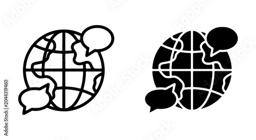 Fényképezés Global Communication Icons, Earth Speech Bubbles, International Dialogue Vector