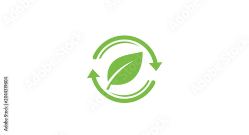 Green leaf eco recycle symbol logo.