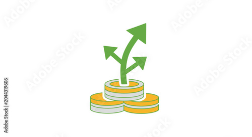 Green plant growing on coins stack.