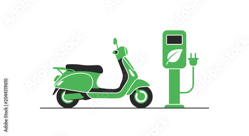 Green Electric Scooter Charging Station.