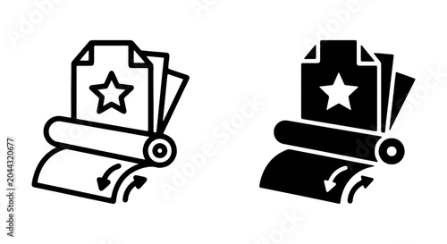 Schilderij op canvas Printing Press Icons, Document Roll Machine Graphics, Star Paper Output Vector S