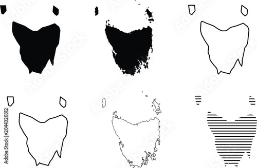 Quadro su tela Tasmania map collection with silhouette, outline and striped vector designs