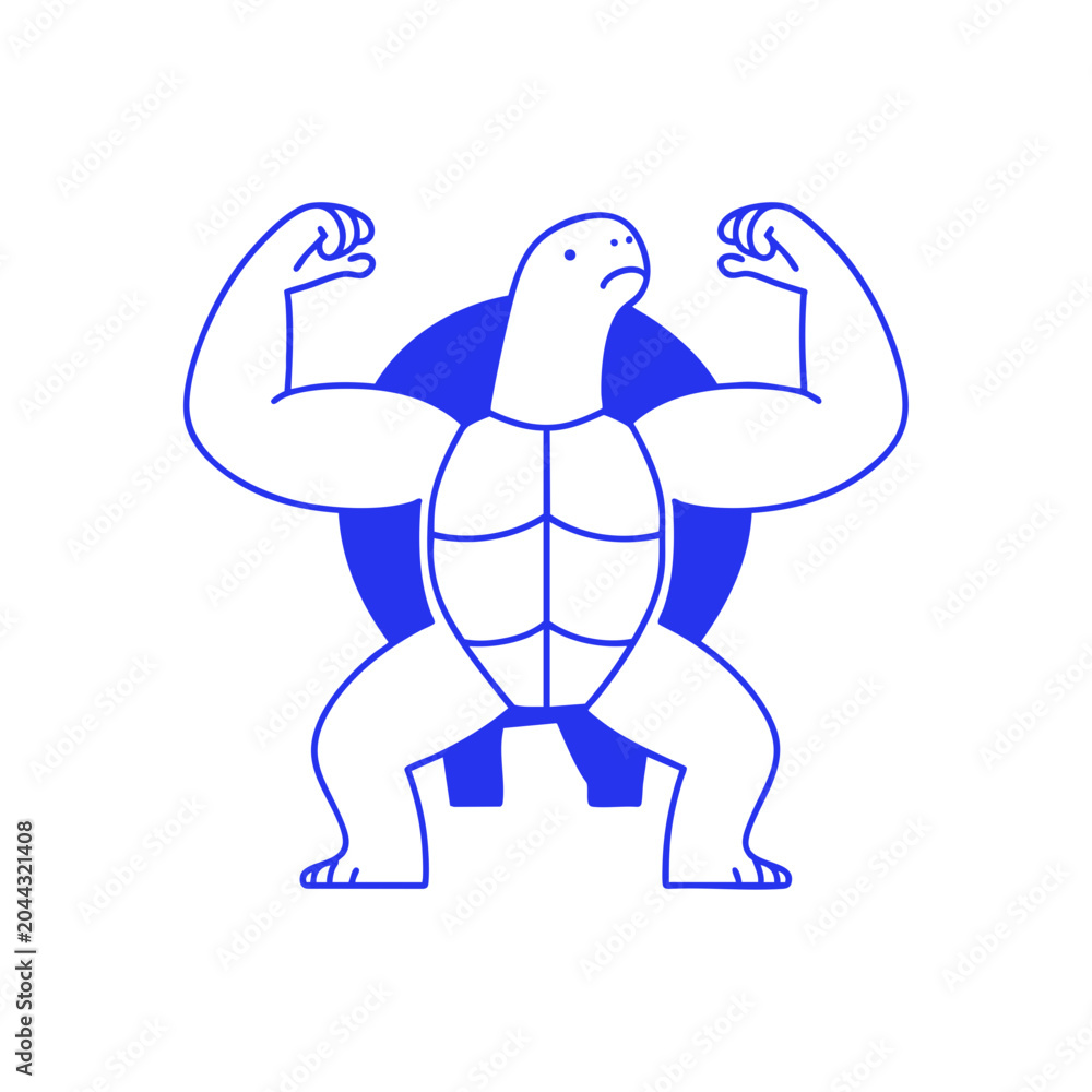 Fototapeta premium Strong turtle flexing muscles doodle illustration