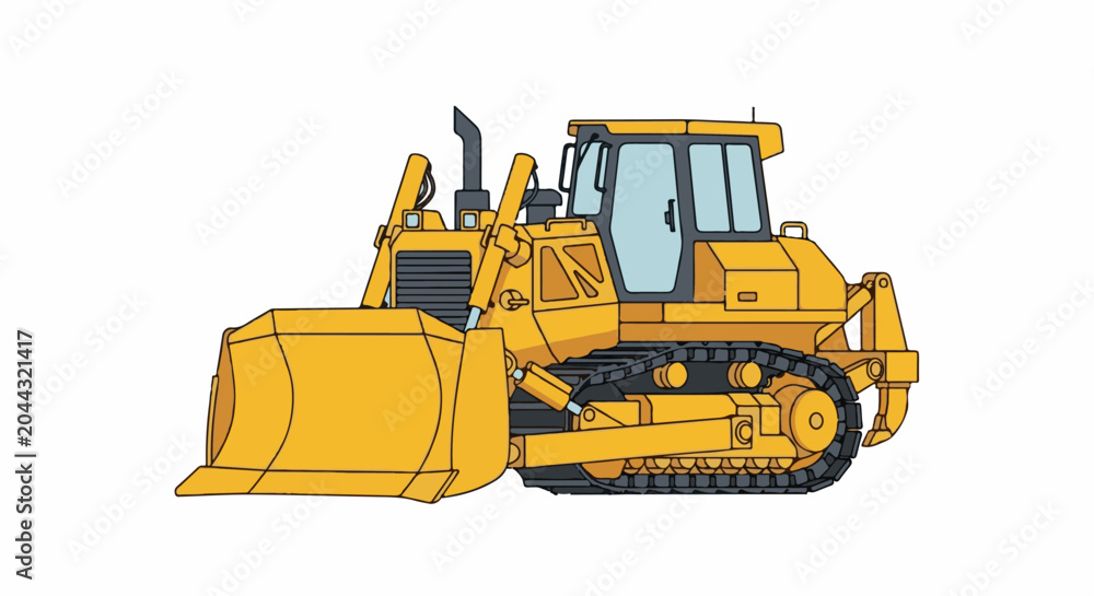 Fototapeta premium Yellow tracked bulldozer with large front blade and cab
