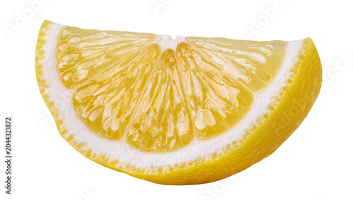 Fotografie Bright yellow lemon slice with white pith and juicy segments