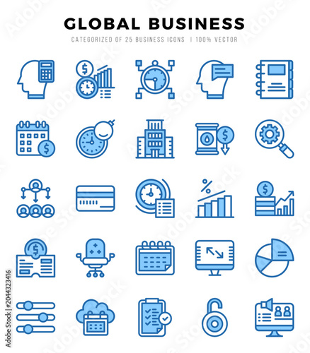 Global Business elements. Two Color web icon set. Simple vector illustration.