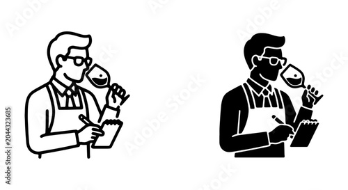 Foto Professional sommelier tasting wine vector icons, male winemaker with glass and