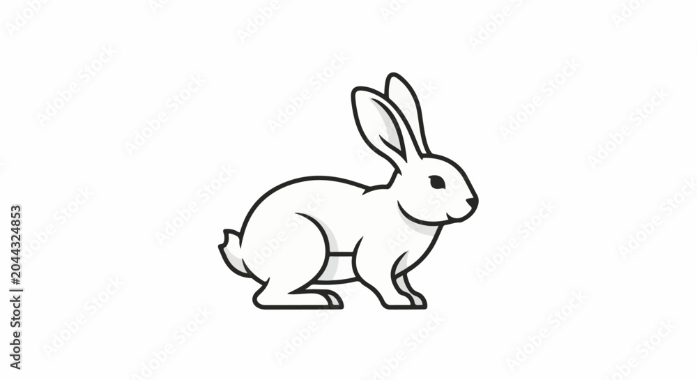 Fototapeta premium White rabbit illustration with black outlines on a white background