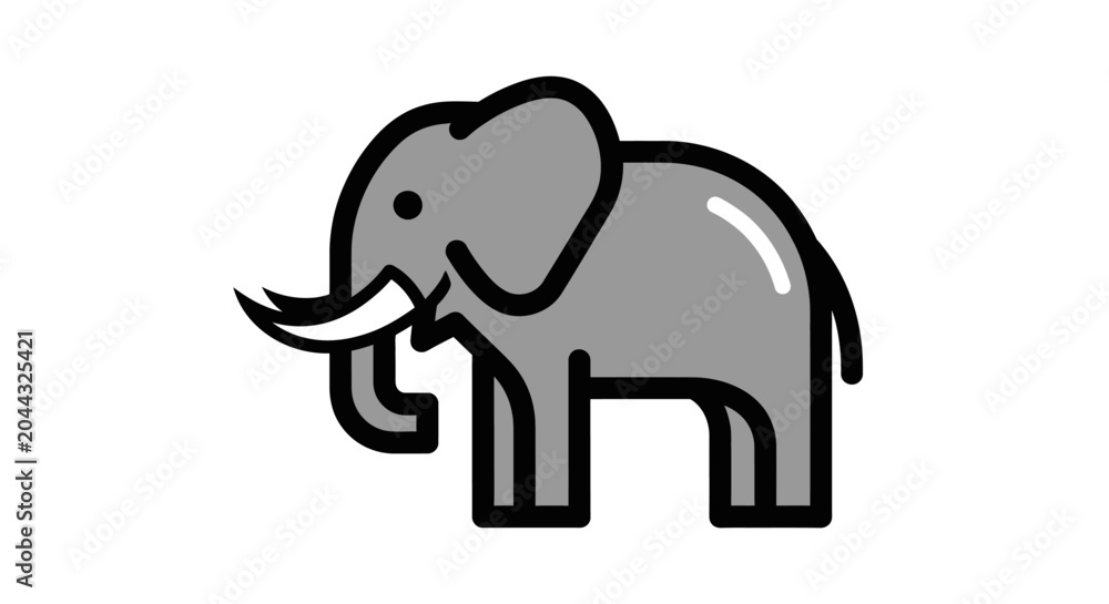 Fototapeta premium Cartoon elephant side profile icon in minimalist gray style.