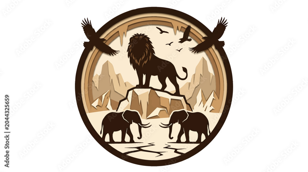 Fototapeta premium Majestic Lion Standing Proudly on Rocky Outcrop.