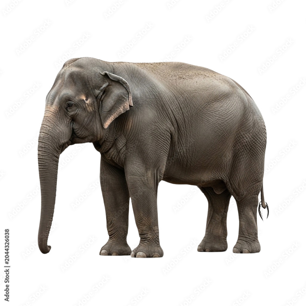Fototapeta premium Large gray elephant standing with trunk down on transparent background