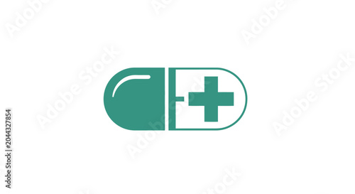 Green capsule with medical cross symbol.