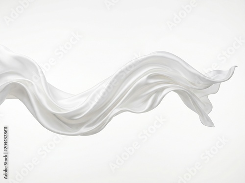 Elegant white silk fabric flowing in gentle waves against a clean white background