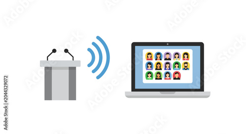 Laptop with people on screen connected.