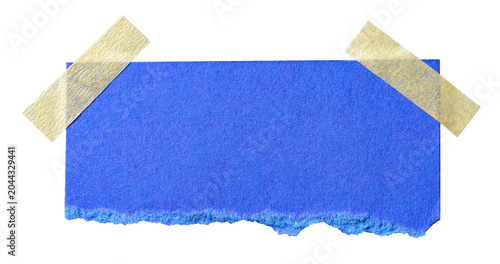 Konstfotografi Blue paper note with yellow adhesive sticky tape with copy space for text, isola