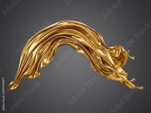 Golden Silk Ribbon Flowing in Elegant Abstract Motion Against Dark Background