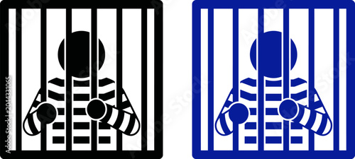 Cuadro en lienzo Prisoner behind bars icon set black and blue versions flat graphic design