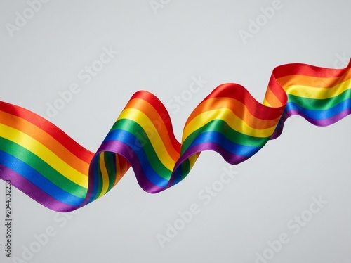Vibrant Rainbow Satin Ribbon Wave in Motion on Neutral Background