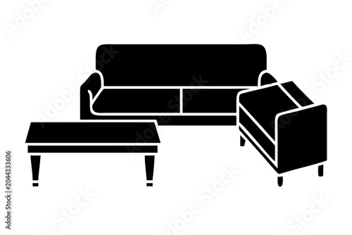 Living room furniture set with sofa, armchair and coffee table