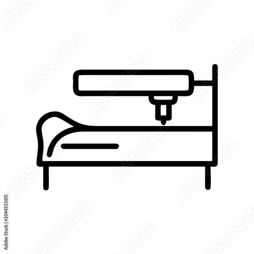 Line icon of a bed with a lamp hanging above it