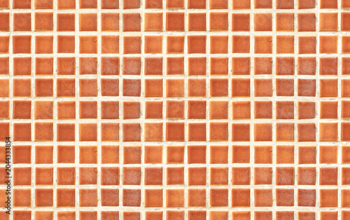 Seamless terracotta tile texture background with orange mosaic square blocks and rustic ceramic grid for interior mockup design