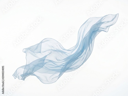 Ethereal Light Blue Fabric Swirling in Abstract Motion Against White Background