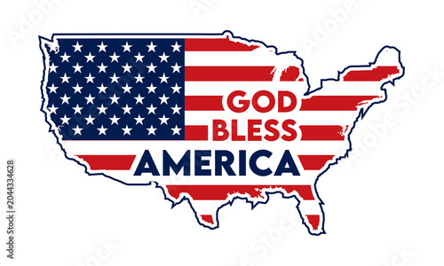 Fotografie God bless america USA flag American map shape typography PNG