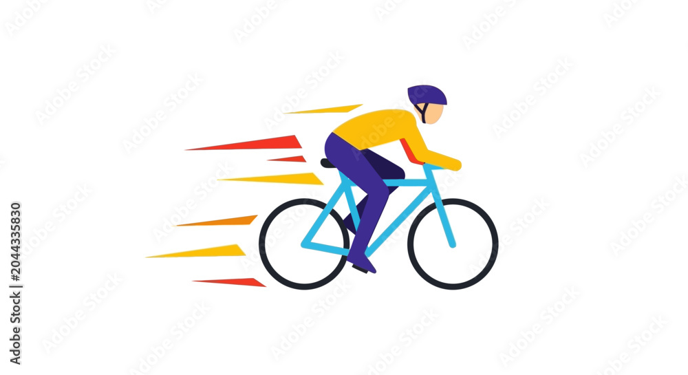 Naklejka premium Cyclist Riding Bicycle with Speed Lines, Vector Illustration
