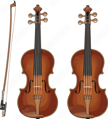 Schilderij op canvas Classical violin vector illustration set with detailed wooden string instruments