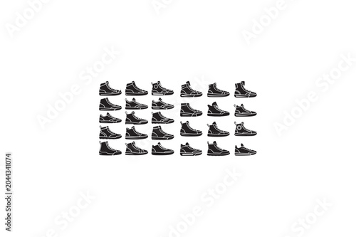 High-Top Sneakers shoes various style vector silhouettes black color image.