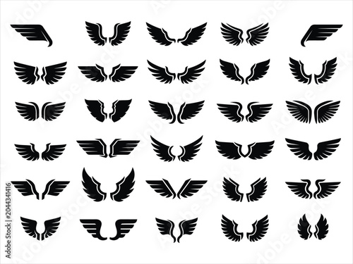Silhouette of various wing designs in black on white background