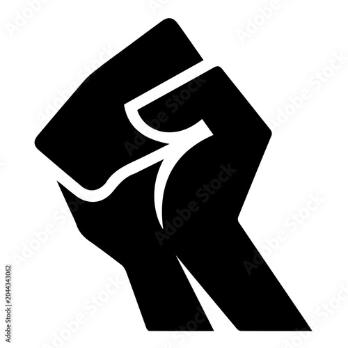 Foto Bold black icon of raised clenched fist with resistance solidarity activism move