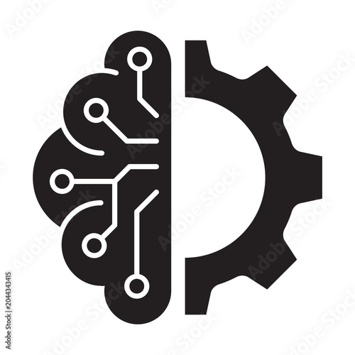 Machine learning and AI brain technology gear glyph icon