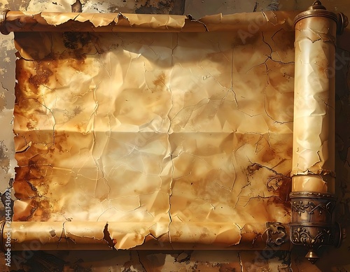 A scroll partially unrolled with aged parchment and ornate details