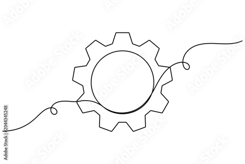 Gear cogwheel settings process icon continuous one line art single drawing on white background minimal success business management symbol outline vector illustration