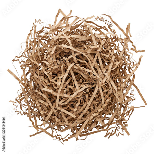 Tableau sur toile Shredded brown kraft paper packaging filler pile, isolated on transparent backgr