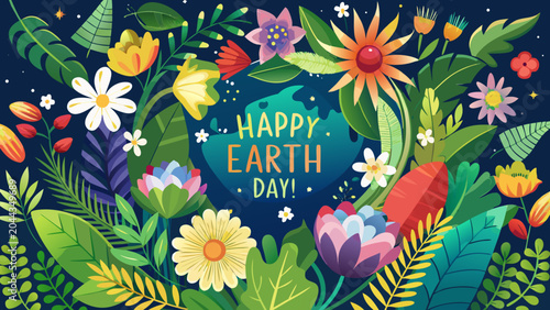 Schilderij op canvas Earth Day, Happy Earth Day, Floral Vector Illustration, Environmental Awareness,