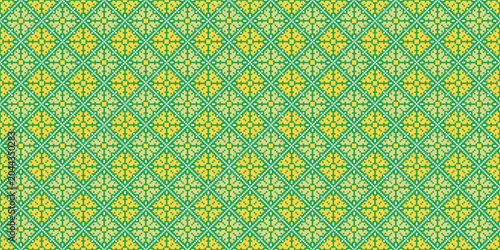 Green and Yellow Geometric Embroidery Seamless Pattern Background