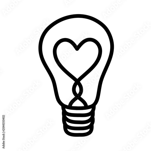 Hand made light bulb with heart shape icon isolated on white background