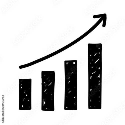 Hand made growth chart arrow up icon isolated on white background	