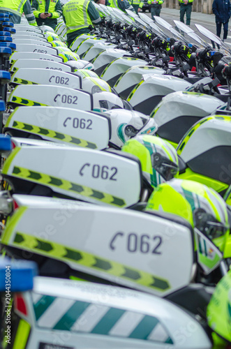 Police vehicle fleet prepared for an event The Concept of authority