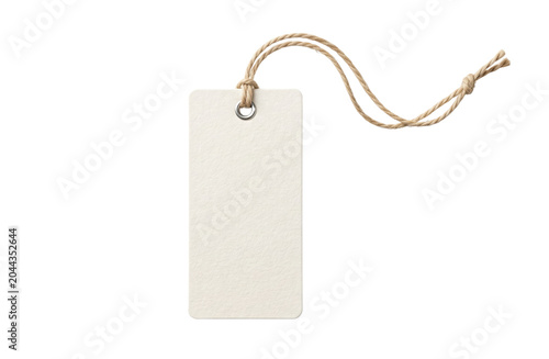 Blank white cardboard hang tag, isolated on transparent background