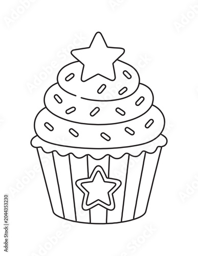 Cuadro en lienzo Star Topped Cupcake with Sprinkles – Festive Independence Day Coloring Page