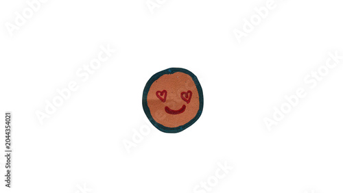 Quadro su tela Smiling cartoon face with heart eyes in orange