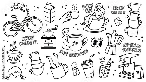 Canvastavla Coffee culture doodle set for coloring and decoration.