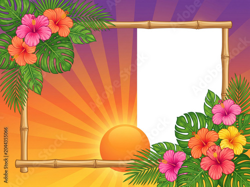 Tropical themed summer vibe PNG frame isolated 