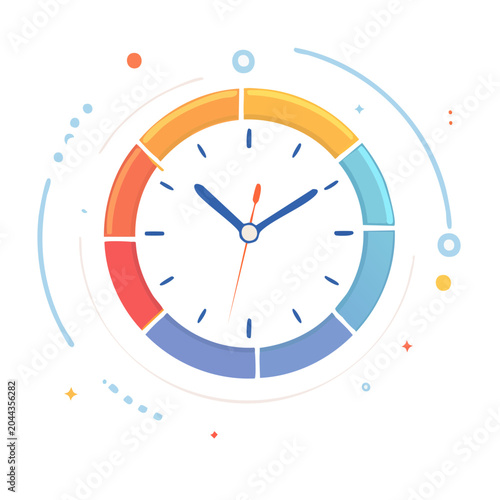 Flat design clock illustration with colorful segments