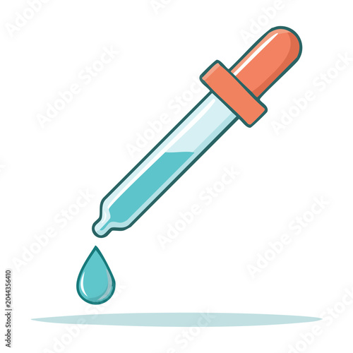 Flat design illustration of a dropper with a blue liquid drop
